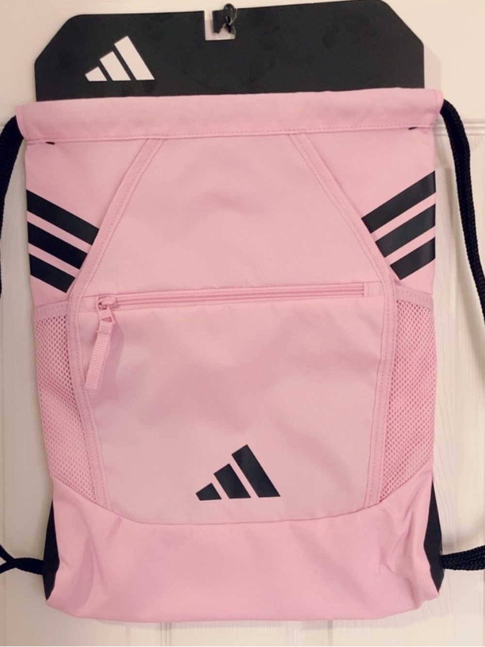 adidas Pink Drawstring Gym Sack with Black Accents